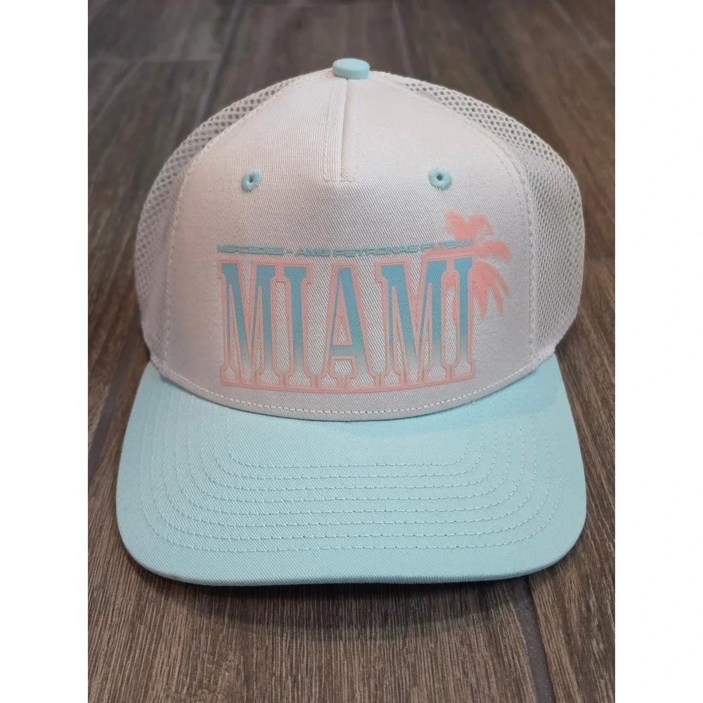 Adidas Mercedes AMG Petronas F1 Miami GP Trucker Hat White Mint KY8144 OSFW